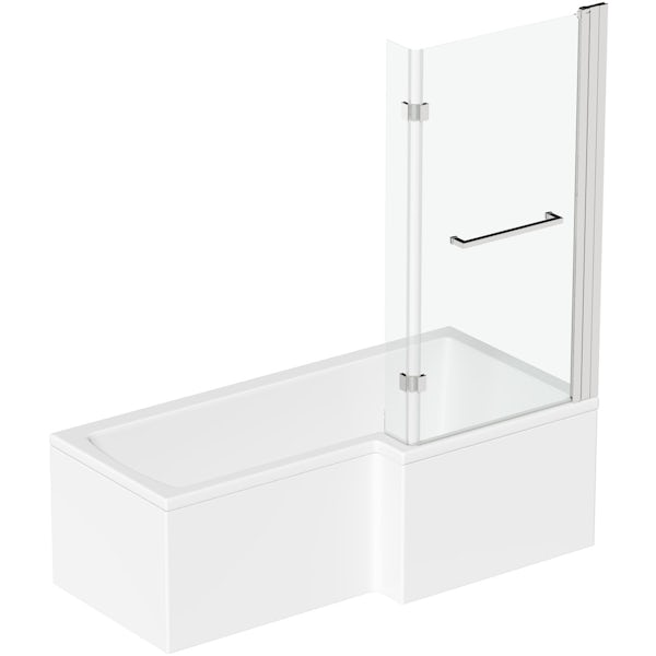 L shaped right handed shower bath 1700mm with 8mm hinged shower screen and rail