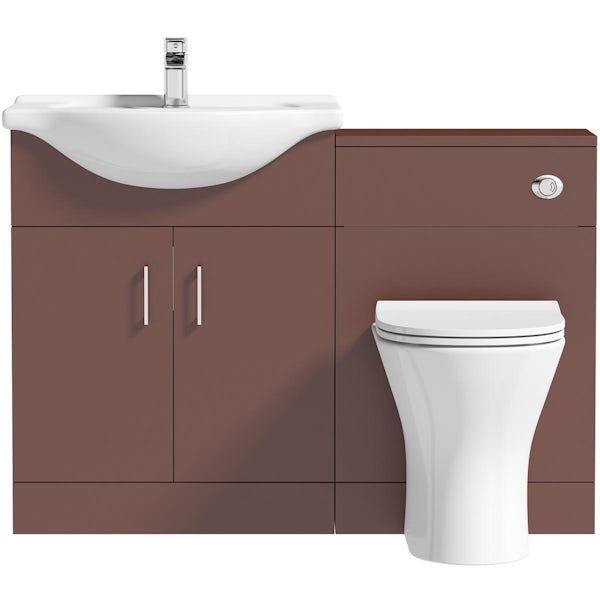 Orchard Lea tuscan red 1155mm combination and Derwent round back to wall toilet with seat