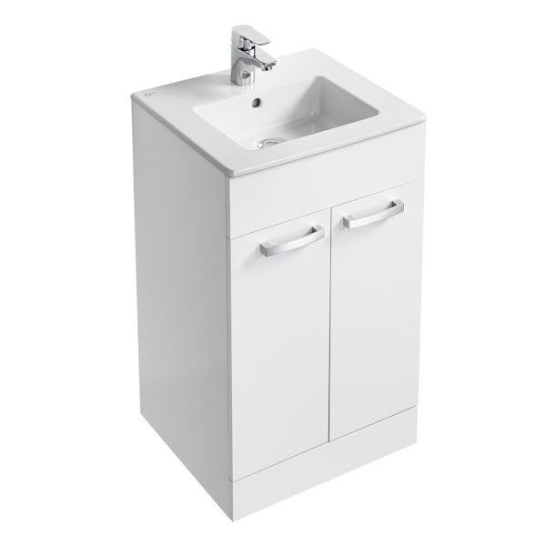 Ideal Standard Tempo gloss white vanity door unit with 1 tap hole basin 500mm