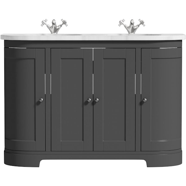 The Bath Co. Aylesford dark grey curved double vanity unit and basin 1200mm with carrara marble worktop
