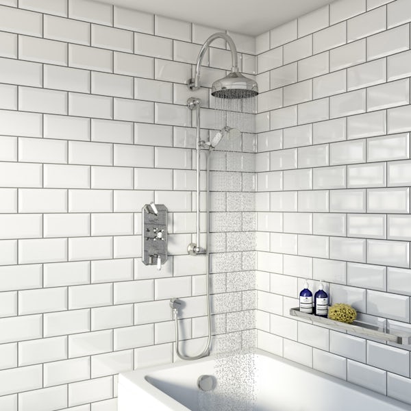 The Bath Co. Camberley concealed thermostatic mixer shower with wall arm, slider rail and bath filler