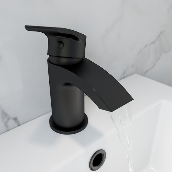 Orchard Wye round black cloakroom basin mixer tap with waste