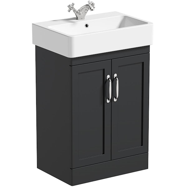 The Bath Co. Aylesford dark grey floorstanding vanity unit and ceramic basin 575mm