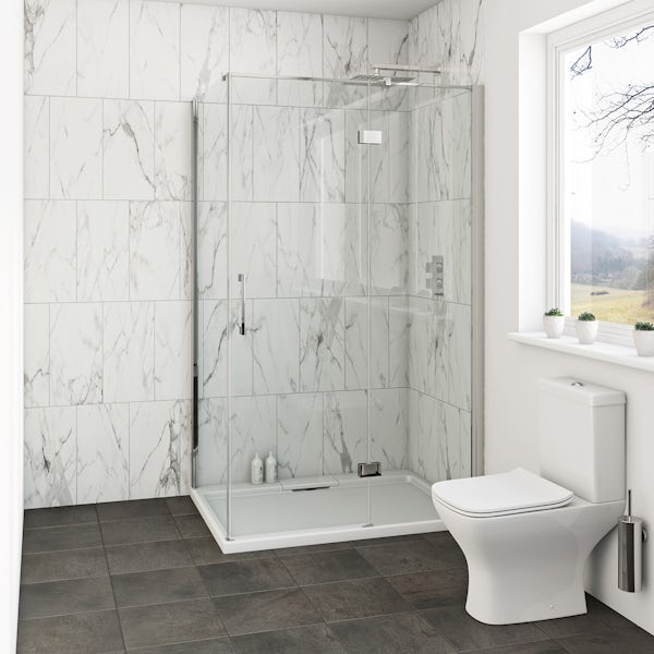 Louise Dear The Serenade Grey acrylic shower wall panel pack with hinged rectangular enclosure