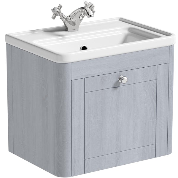 The Bath Co. Beaumont powder blue wall hung vanity unit and ceramic basin 500mm