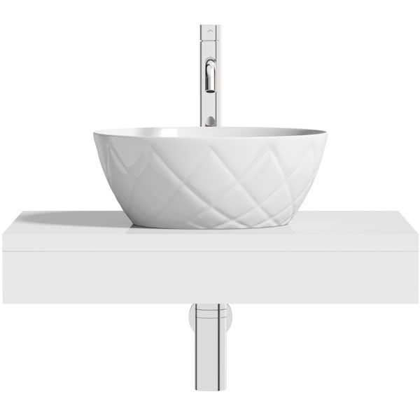 Artist Collection Wowee White textured round basin with countertop shelf