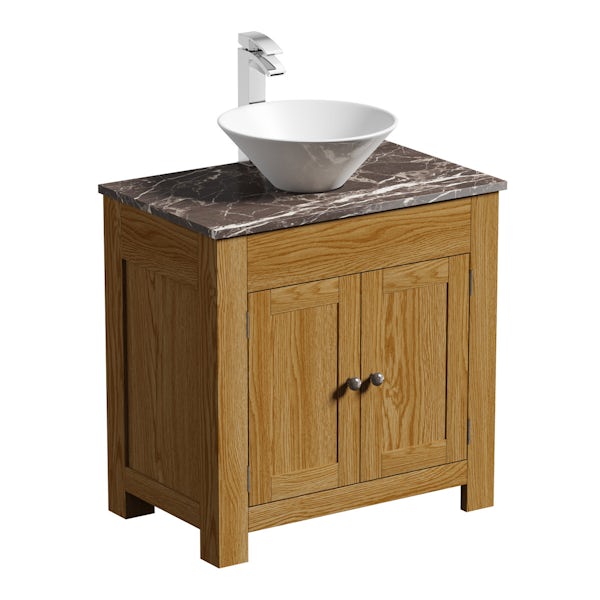 The Bath Co. Chester oak washstand with brown marble top and Erie basin 800mm