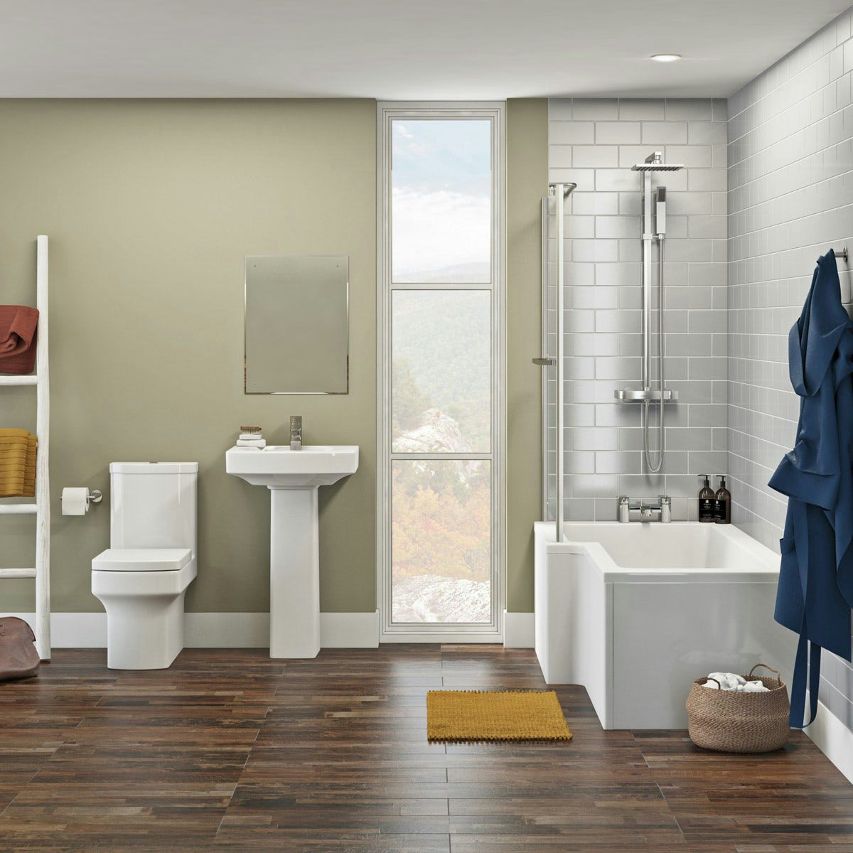 Orchard Wye bathroom suite with left handed L shaped shower bath 1700 x 850