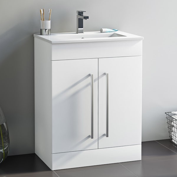 Orchard Derwent square compact close coupled toilet and white vanity unit suite 600mm