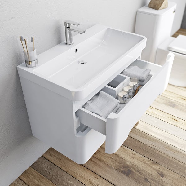 Mode Ellis white wall hung vanity drawer unit and basin 800mm with tap