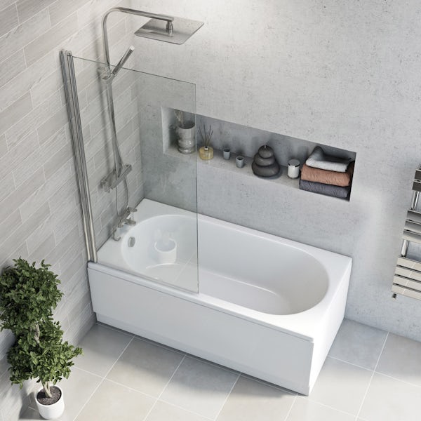 Clarity round edge straight shower bath with 5mm shower screen