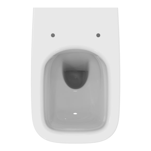Ideal Standard i.life A rimless back to wall toilet with ProSys cistern, chrome dual flush plate and slow close seat