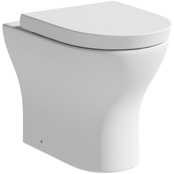 Orchard Derwent round rimless compact back to wall toilet with soft close wrapover seat