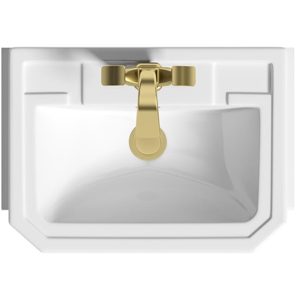 Orchard Dulwich matt white floorstanding vanity unit and Eton semi recessed basin 600mm - brushed brass