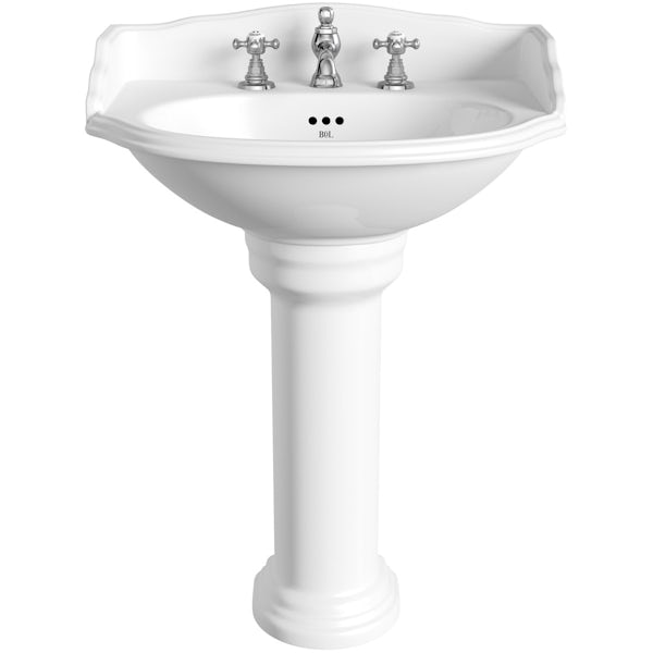 The Bath Co. Charlet close coupled toilet and full pedestal suite with chrome fittings and taps