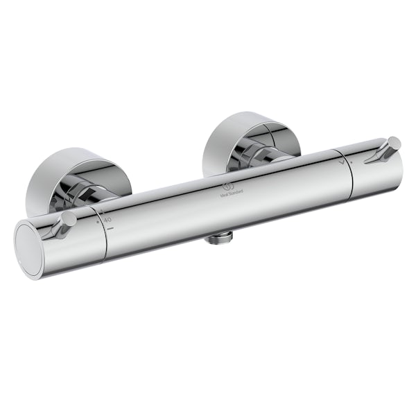 Ideal Standard Ceratherm T125 exposed thermostatic shower mixer valve with 110mm diamond handspray, 900mm rail and 1.75m hose