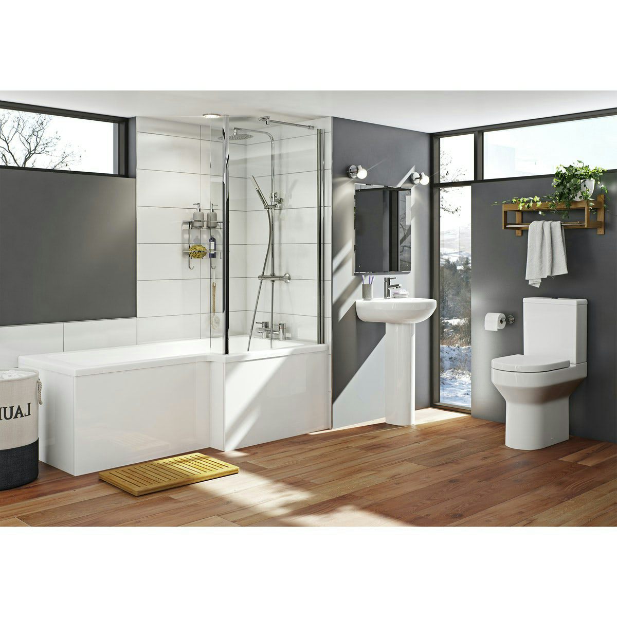 Orchard Wharfe bathroom suite with right handed L shaped shower bath 1700 x 850