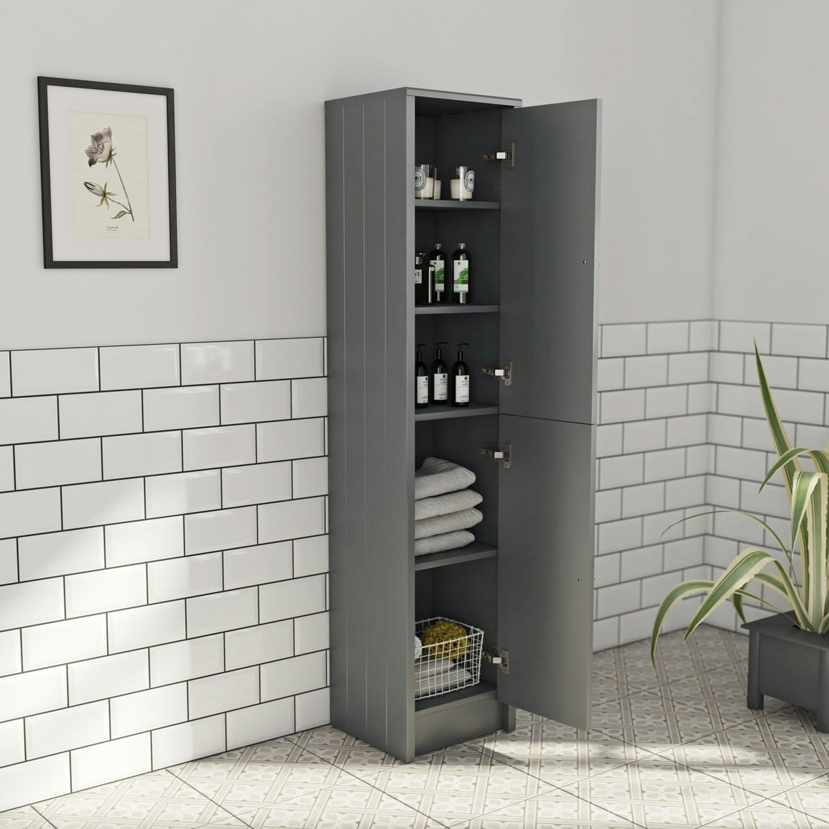 Wooden Bathroom Storage Cabinet: Grey – Owl & Trowel Ltd.