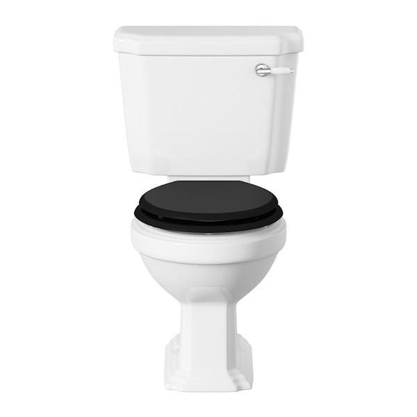The Bath Co. Dulwich close coupled toilet with black wooden toilet seat