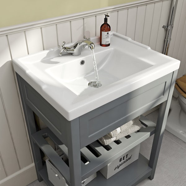 The Bath Co. Winchester and Camberley satin grey washstand suite 600mm