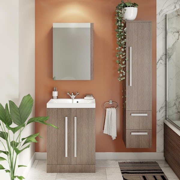 Orchard Wye walnut furniture package with floorstanding vanity unit 600mm