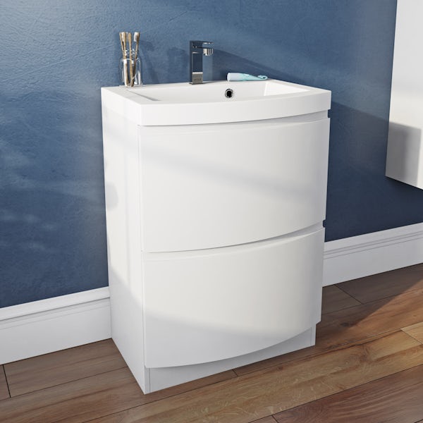Mode Harrison white floorstanding vanity drawer unit and basin 600mm with mirror