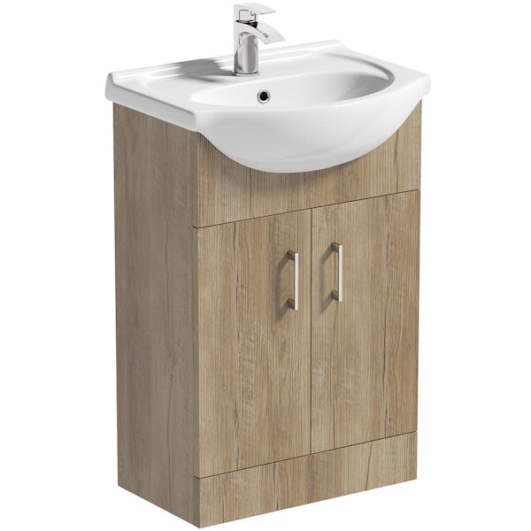Orchard Lea oak floorstanding vanity unit and ceramic basin 550mm