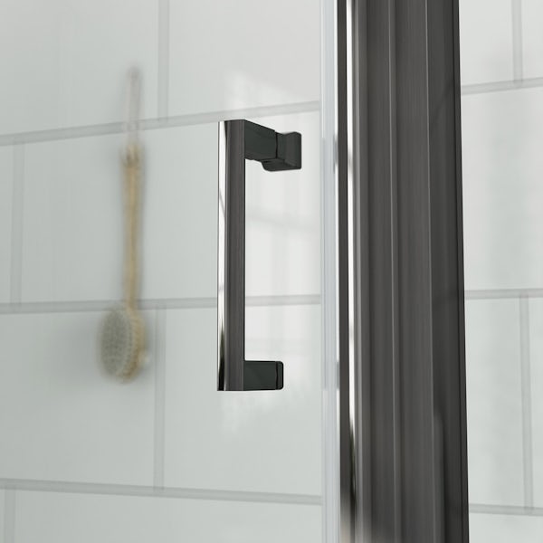 Mode 6mm black framed shower enclsoure bundle with grey slate effect shower tray 1200 x 800