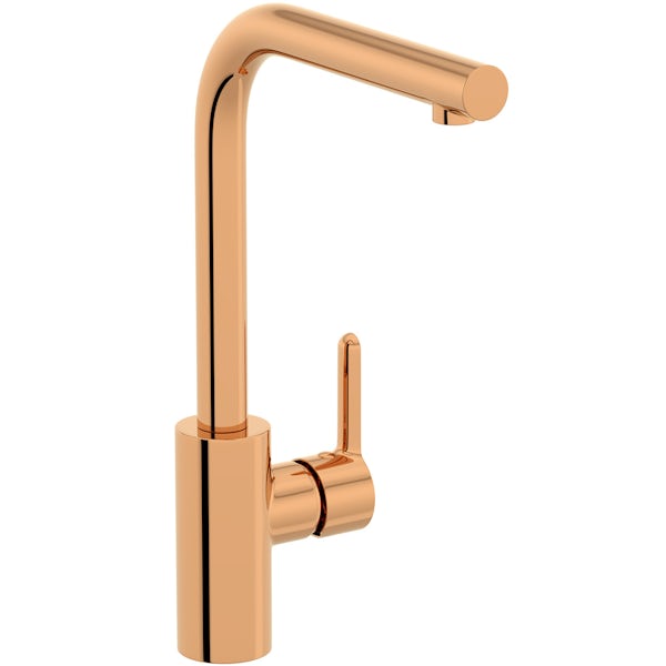 Schon Firth L shaped gold single lever kitchen mixer tap