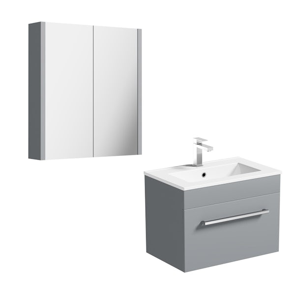 Orchard Derwent stone grey wall hung vanity unit 600mm and mirror