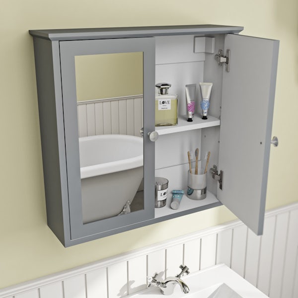 The Bath Co. Camberley satin grey wall hung mirror cabinet