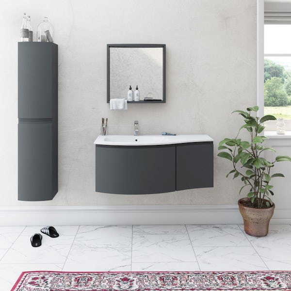 Mode Harrison slate gloss grey furniture package with left handed wall hung vanity unit 1000mm