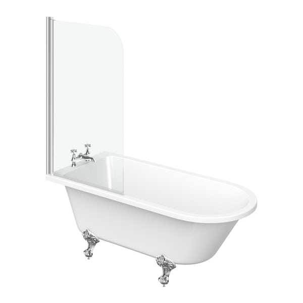 The Bath Co. Dulwich white bathroom suite with freestanding shower bath