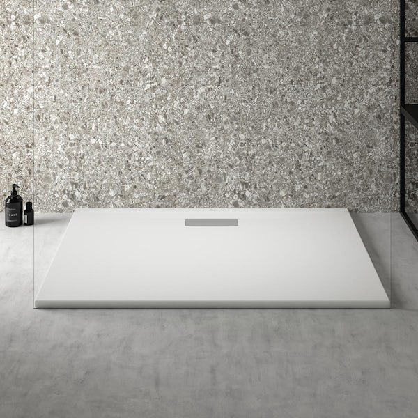 Ideal Standard Ultraflat 1200 x 800mm rectangular shower tray in silk white with waste