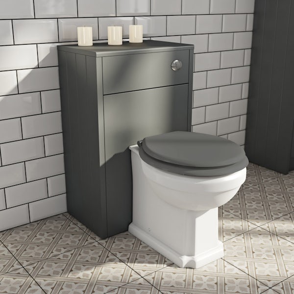 The Bath Co. Dulwich stone grey back to wall unit and toilet with white wooden seat