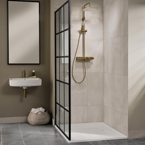 Triton push button dual outlet brushed brass thermostatic shower
