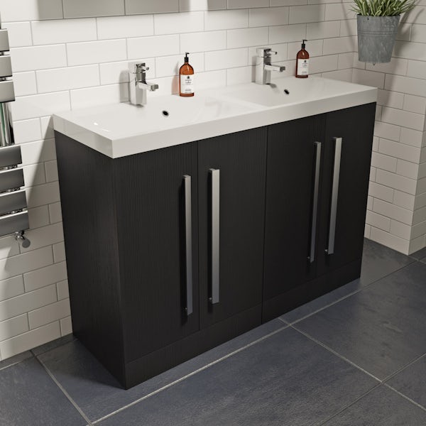 Orchard Wye essen black floorstanding double vanity unit and basin 1200mm with tap