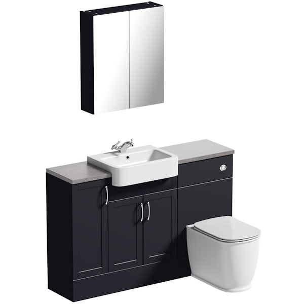 Reeves Newbury indigo small fitted furniture & mirror combination with mineral grey worktop
