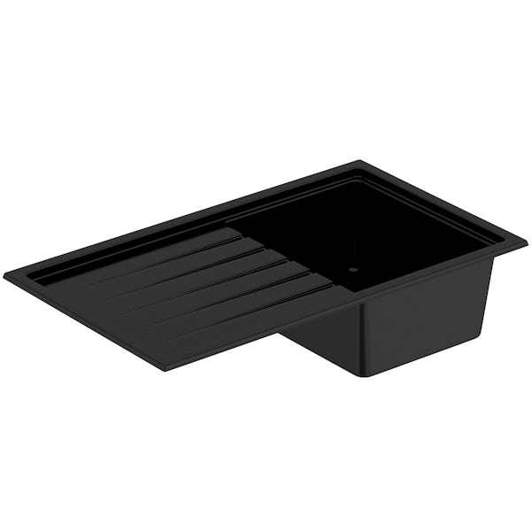 Schon Windermere universal compact 1.0 deep bowl black granite kitchen sink with waste