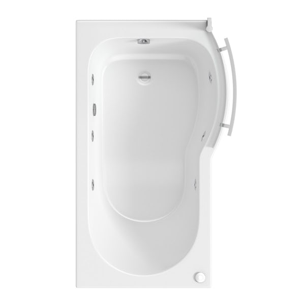 P shaped right handed 6 jet whirlpool shower bath with front panel and screen