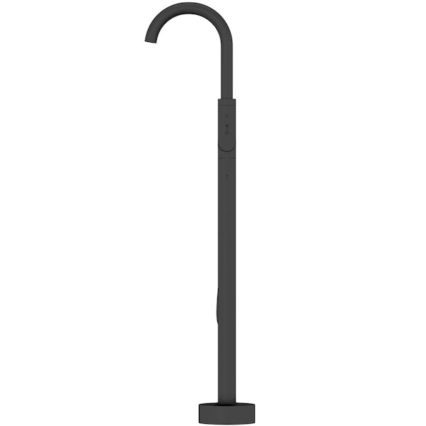 Mode Tate double ended freestanding round bath with matt black freestanding bath tap