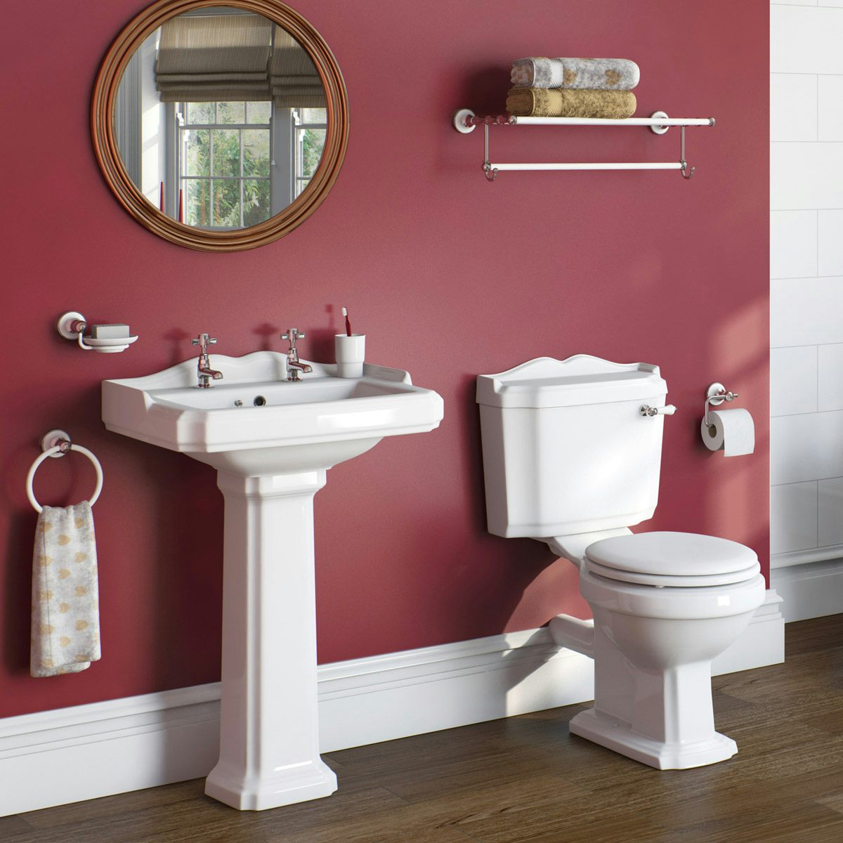Winchester Close coupled Toilet Suite with White seat and Full Pedestal Basin 600mm The Bath Co