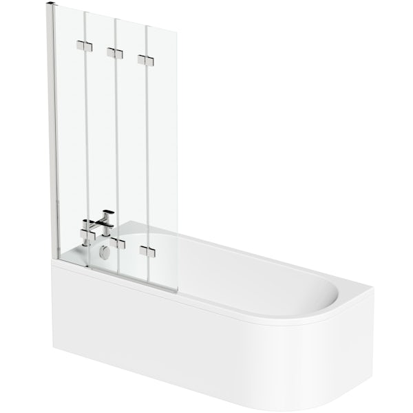 Orchard Elsdon left handed J shaped single ended shower bath with screen and bath mixer tap pack
