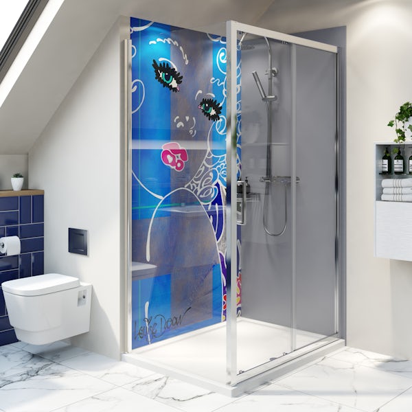 Louise Dear Coo..ee! Lilac Grey acrylic shower wall panel pack with rectangular enclosure