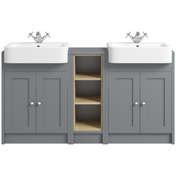The Bath Co. Dulwich stone grey double basin & open storage combination
