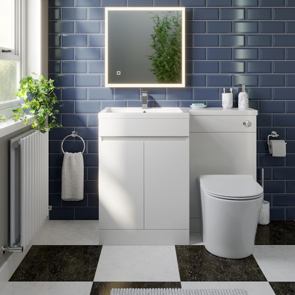 Mode Taw L shape gloss white left handed handleless combination unit with back to wall toilet