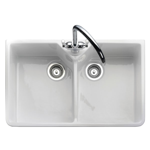 Rangemaster Double Bowl Belfast ceramic kitchen sink and Aquaclassic kitchen tap