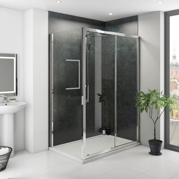 Multipanel Classic Riven Slate shower wall panel corner installation pack 1200 x 1200