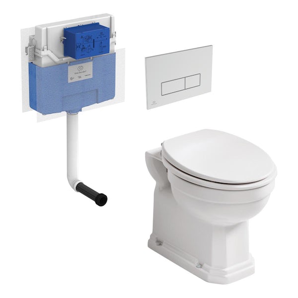 Ideal Standard Waverley back to wall toilet with white seat, Prosys mechanical cistern and Oleas M2 chrome flush plate