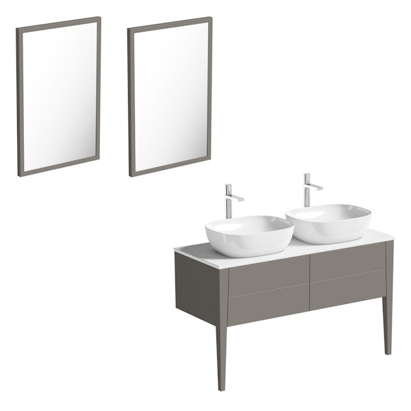 Mode Hale greystone matt countertop double basin vanity unit 1200mm with mirrors